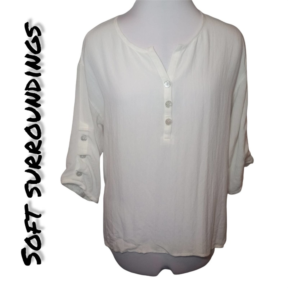 Soft Surroundings White V Neck Button Top - Picture 1 of 6